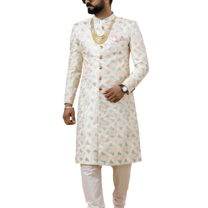 Regal Ivory Abstract Thread Embroidered Sherwani for Men | Father-Son Combo | Perfect Groom Wear | Jaipurio